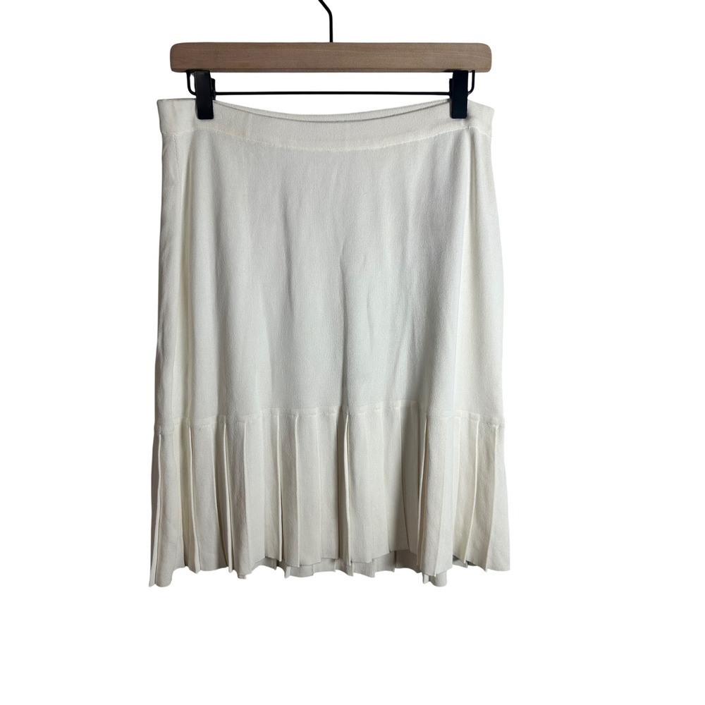 Anne Claire Italy Cream Viscose Knit Pleated Hem Skirt Size 46 (US L) A1036 NWT